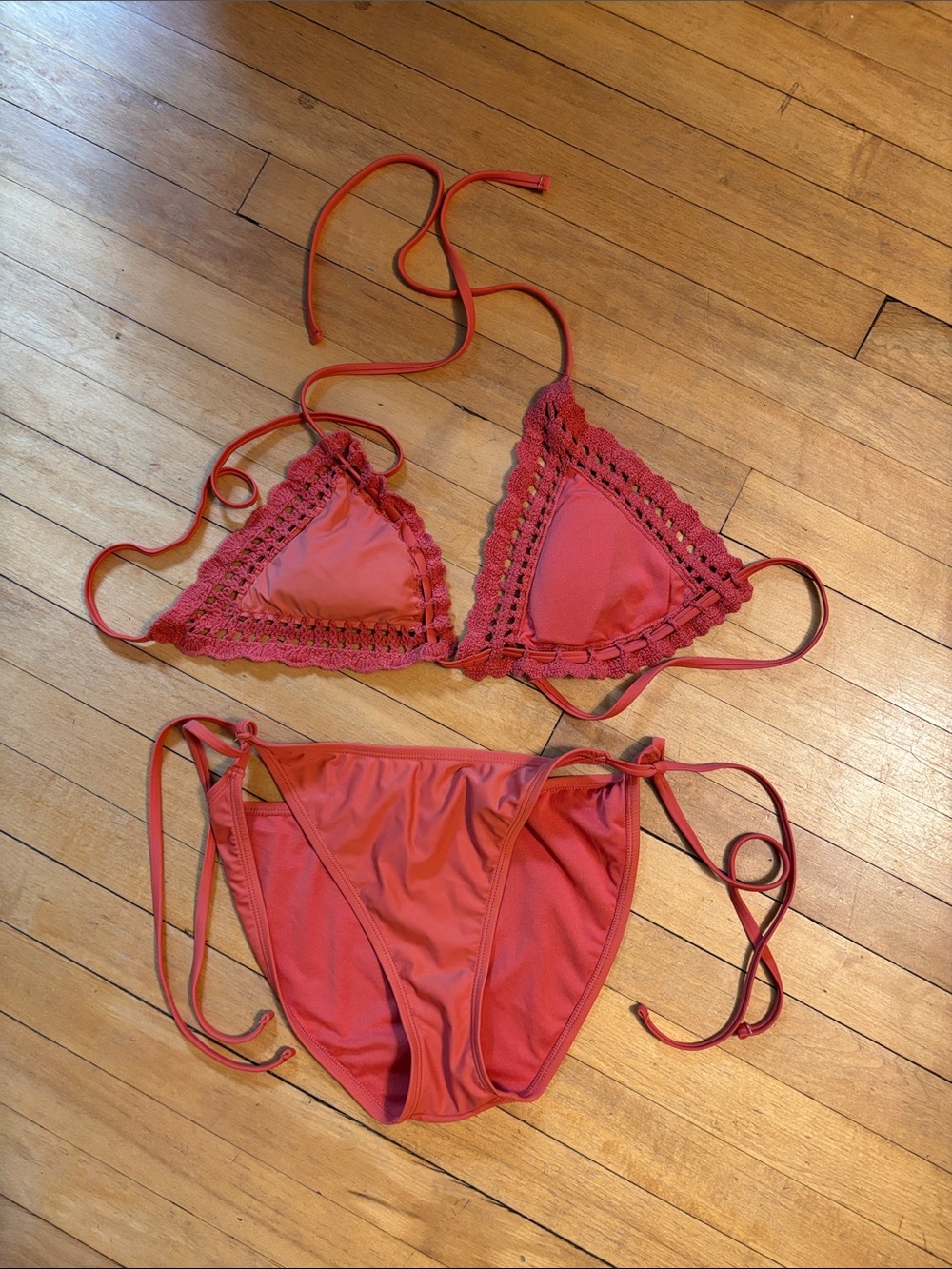 Shade & Shore Red Crochet Trim Triangle Bikini